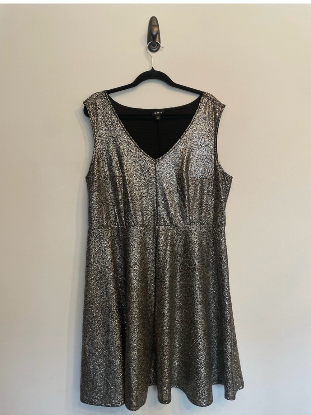 torrid Metallic Silver V‑Neck Fit & Flare Mini Dress - Picture 2 of 5